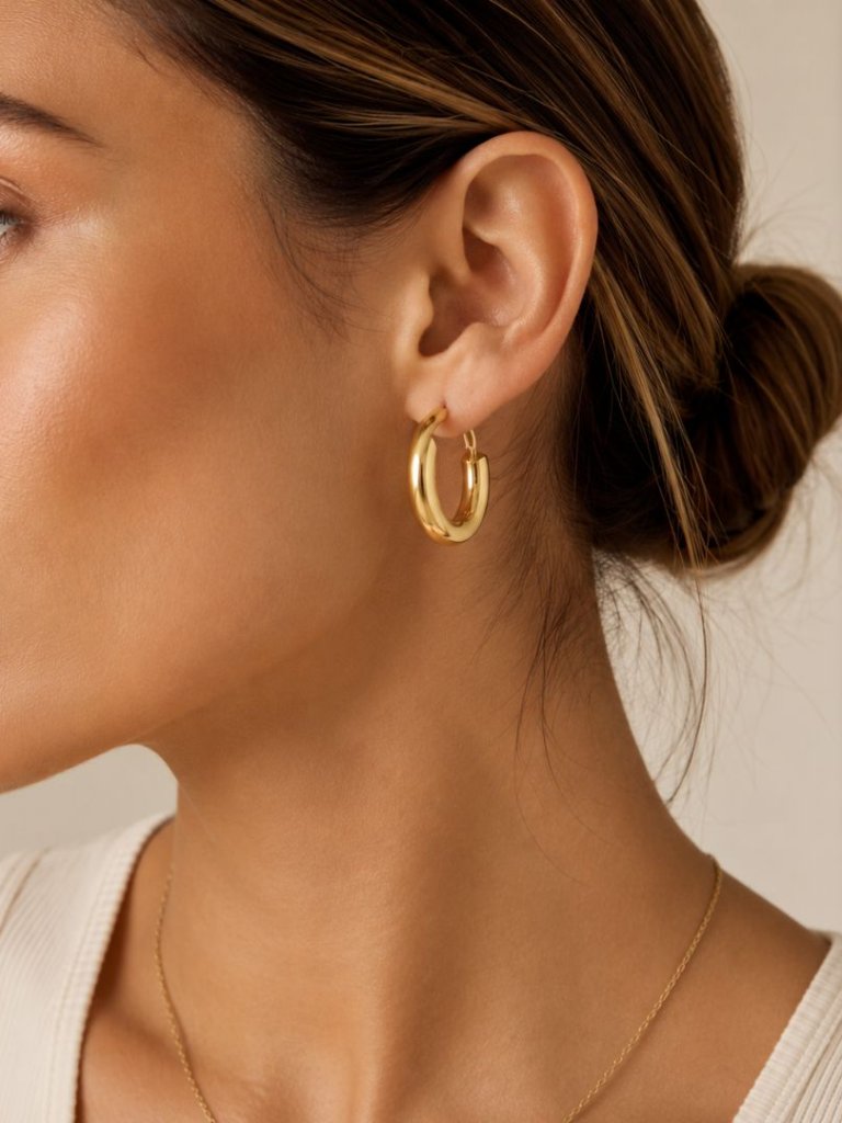18k Gold Plated Sterling Silver Chunky Huggie Hoop Earrings 20mm Minimalist